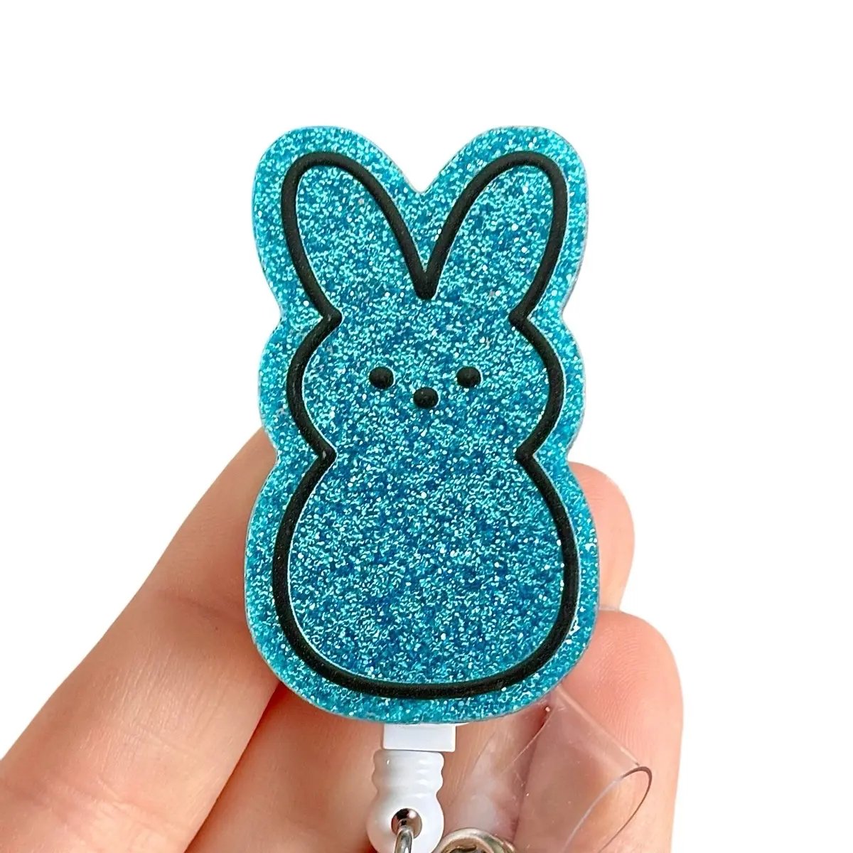 Glitter My Badge Blue Easter bunny badge reel for nurse and hospital workers. Serious Goose Badge clip Badge pull - Retractable swivel clip with a 360 rotation. Great gift for coworkers.