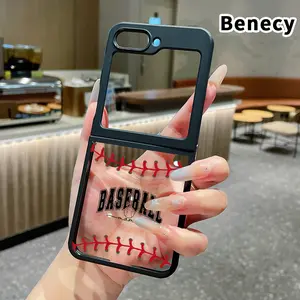 Baseball Mama Love Pattern Phone Case for Z Flip 7/6/5/4 Silicone TPU Folding Phone Case with Central Axis Protection and Full Lens Coverage