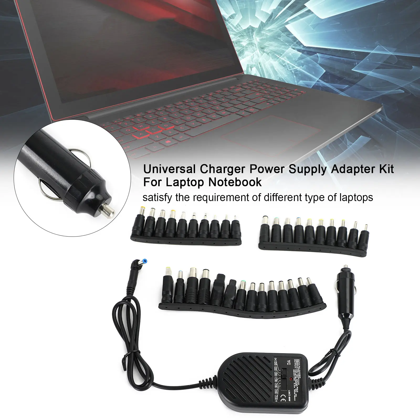 12V 80W Laptop Car Wired Power Adapter, Universal Multi-Device Compatible Multifunction Travel Charger with 34 Tips for Laptops Notebooks, Universal Multi-Device Compatible Multifunction Adapters