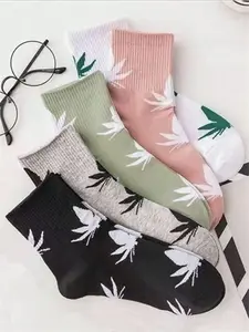 5 Pairs Women's Socks, Cute Maple Leaf Print Ankle Crew Socks, Comfortable Soft Casual Socks for Spring Summer Fall, Daily Wear Outdoor Sports