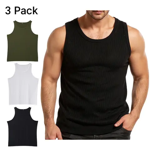 Royaura Men's 3-Pack Plain Muscle Workout Tank Top Quick Dry Gym Muscle T-Shirt Fitness Bodybuilding Sleeveless T-Shirt ,Father's Day gift,Black Friday