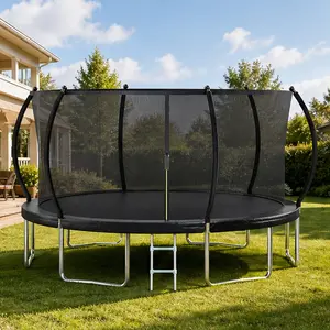 16FT Pumpkin-Shape High-Bounce Outdoor Trampoline for Kids & Adults, 6-Leg Extra Stability, Heavy-Duty Steel Frame, UV-Protected PP Jumping Mat, Weatherproof Garden Trampoline with Enclosure Net, Black, High-Bounce Outdoor Trampolines