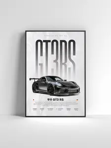Porsche 911 GT3 RS 991.2 Poster Exotic Supercar Wall Art Black Sports Car Print Motorsport Inspired Decor Gift Car Print Car Poster
