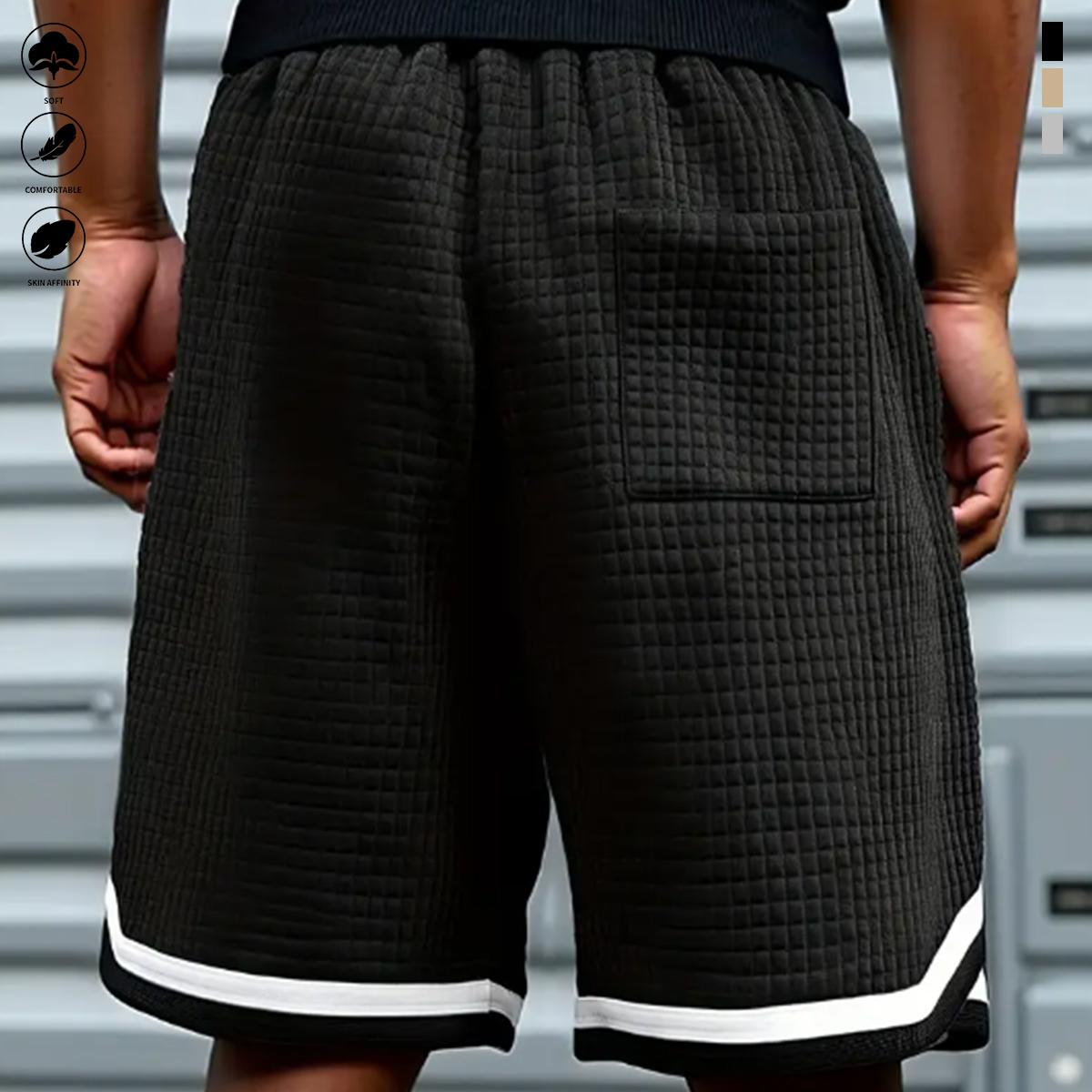 3-Pack Men's Waffle Shorts with Contrasting Stripes and Label Pattern Knitted Design with Drawstring and Pockets, Classic Chic Breathable Shorts for Summer Everyday and Street Wear, Perfect for Gifts