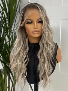 Women's Medium Length Wavy Wig, Soft Net Cap Design, Pre-Cut Baby Hair, Lace Front Synthetic Fiber, Daily Wear Fashion Accessory, Lace Front Wigs