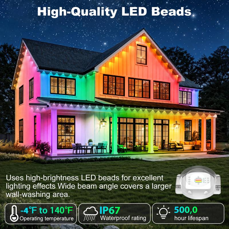 Permanent Outdoor Lights Waterproof with Smart App Control Remote,DIY Scene Modes,Music Sync hronization,Eaves Lights for Garden Decor,Deck,Christmas