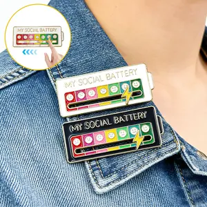 Fogepix 2 Pack Social Battery Slider Pin, Cute Brooch Suitable for Backpacks, Jeans, Scarves, Hats Decoration Fixed Buckle, Casual Fashion Accessories for Men & Women