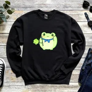 Green Saluting Frog • TikTok Douyin Toad with Toad Balloon Standing with Bandana Sweatshirt • Funny Chinese Japanese Meme Streetwear