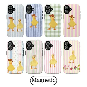 [Supports Mag Safe]Cowboy Duck iPhone Case, CuteWestern Duck Phone Cover, AestheticBlue Stripe Design, Compatible withiPhone 1716 15 14 13 12 11 Pro MaxPlus Air