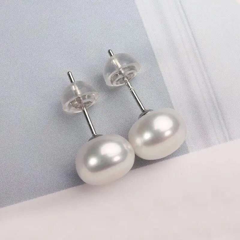 【E08】Classic Series, Handpicked S925 Freshwater Cultured Pearl Stud Earrings – White, Orange, and Purple Pearls for Timeless Elegance