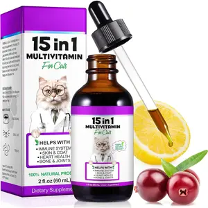 Cat Multivitamin 15 in 1 Liquid Drops Supplements Support Cat Heart Health Bones Joint Skin & Coat Bladder Immune System Support 60ml