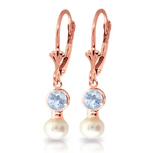 14k Rose Gold Dangle Earrings with Freshwater-cultured Pearl and Aquamarine