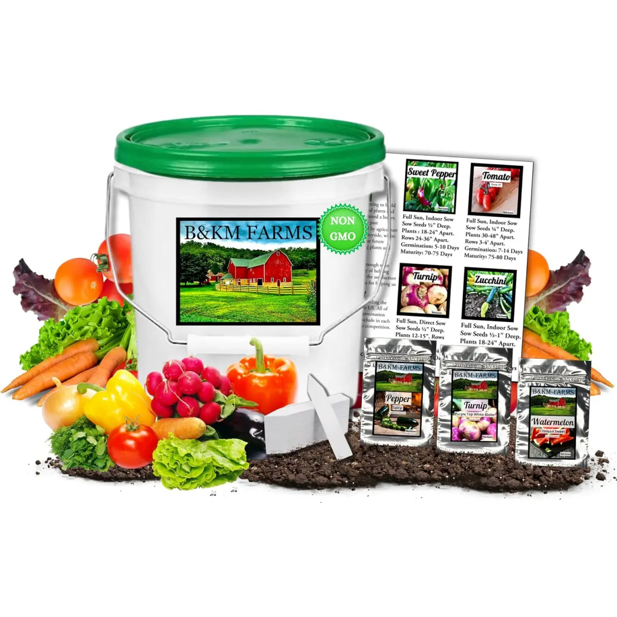 Non-GMO Heirloom Seed Kit (25,000+ Seeds, 40 Fruit & Vegetable Mix) – 5+ Year Supply for Food Security, Full Sun Home Gardens, Mylar Packs in Weather-Proof Emergency Bucket