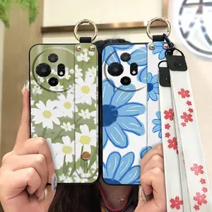 Phone Holder Anti-dust Phone Case For TCL 50XL 5G/50XL Nxtpaper 5G flower Dirt-resistant Wrist Strap Back Cover Durable ring protective Kickstand Lanyard Waterproof Soft case