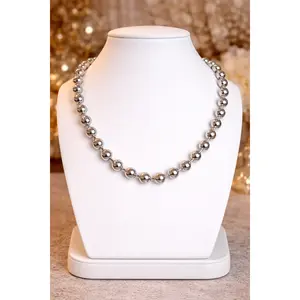 8MM White Gold Played Bead Necklace