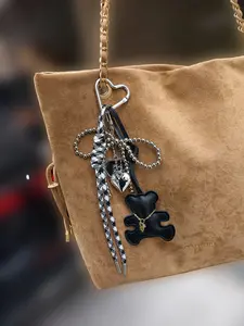 Cute Teddy Bear Bow Keychain Bag Charm, Bag Pendant, Bag Decoration, Purse Accessories, Stylish Playful Charm, Stylish Heart Bag Strap for Evening Bags, Handbag, Backpack, and Wallet, Perfect Gift