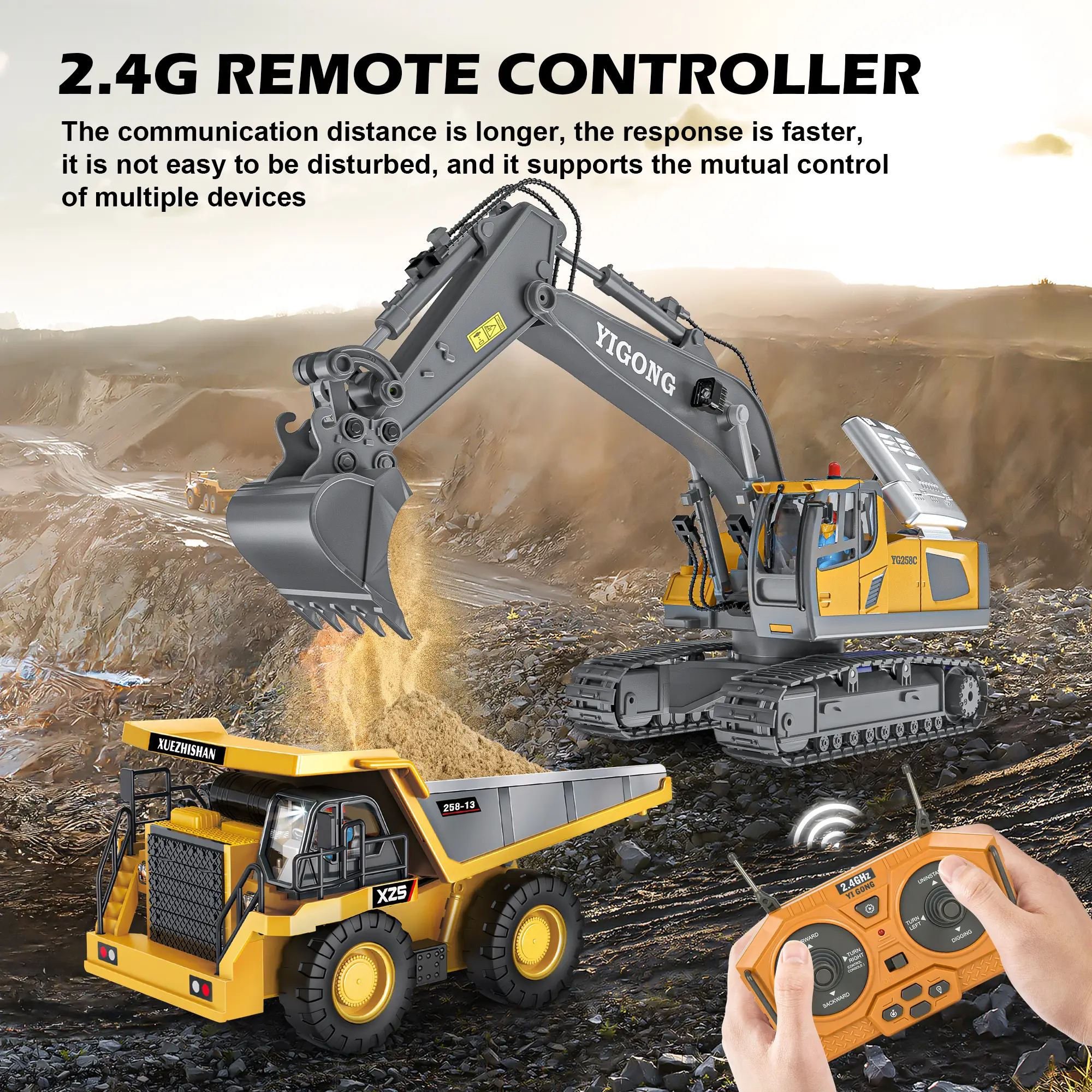 (Akeleo)Remote Control Excavator Toy Set 2.4GHz 680, ideal gift for children, durable metal structure - Remote Control 11-channel remote control loade