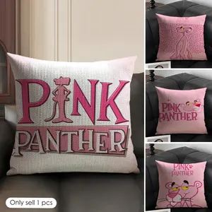 PINK Cute-P-PANTHER Cushion Cover Organic linen, breathable and skin-friendly, invisible zipper Eco-friendly double-sided printing，Washable and mite-removing, durable DIY fabric ，The perfect gift for home decor enthusiasts
