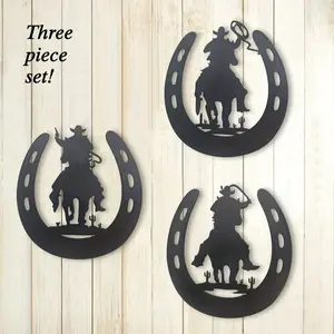 1 pcs Horseshoe Metal Wall Art Decor with Cowboy, Western Country Style Horseshoe Decorative Hanging for Bedroom Country Decor, Home Decor Ornaments, Wall Art Decoration
