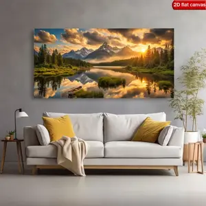 Large-format wrapped canvas prints of oil paintings and art prints, mountain and reflection landscape canvas wall art, vibrant sunrise and sunset colors, high-end decorative paintings for living rooms, bedrooms, and dining rooms 。 Home Decore