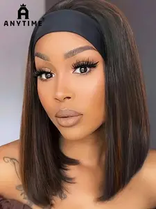 Straight Hair Wig Real Human Hair 12 Inches 250% Density No Glue Short Water Wave Wig Gradient Suitable for Women Colorful Wig Glueless Hair Wigs