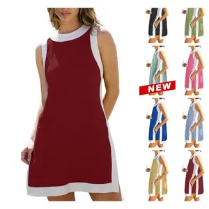 Women's 2 Piece Sets Casual Color Block Crewneck Short Sleeve Pullover Tops Matching Shorts with Pockets Lightweight Activewear