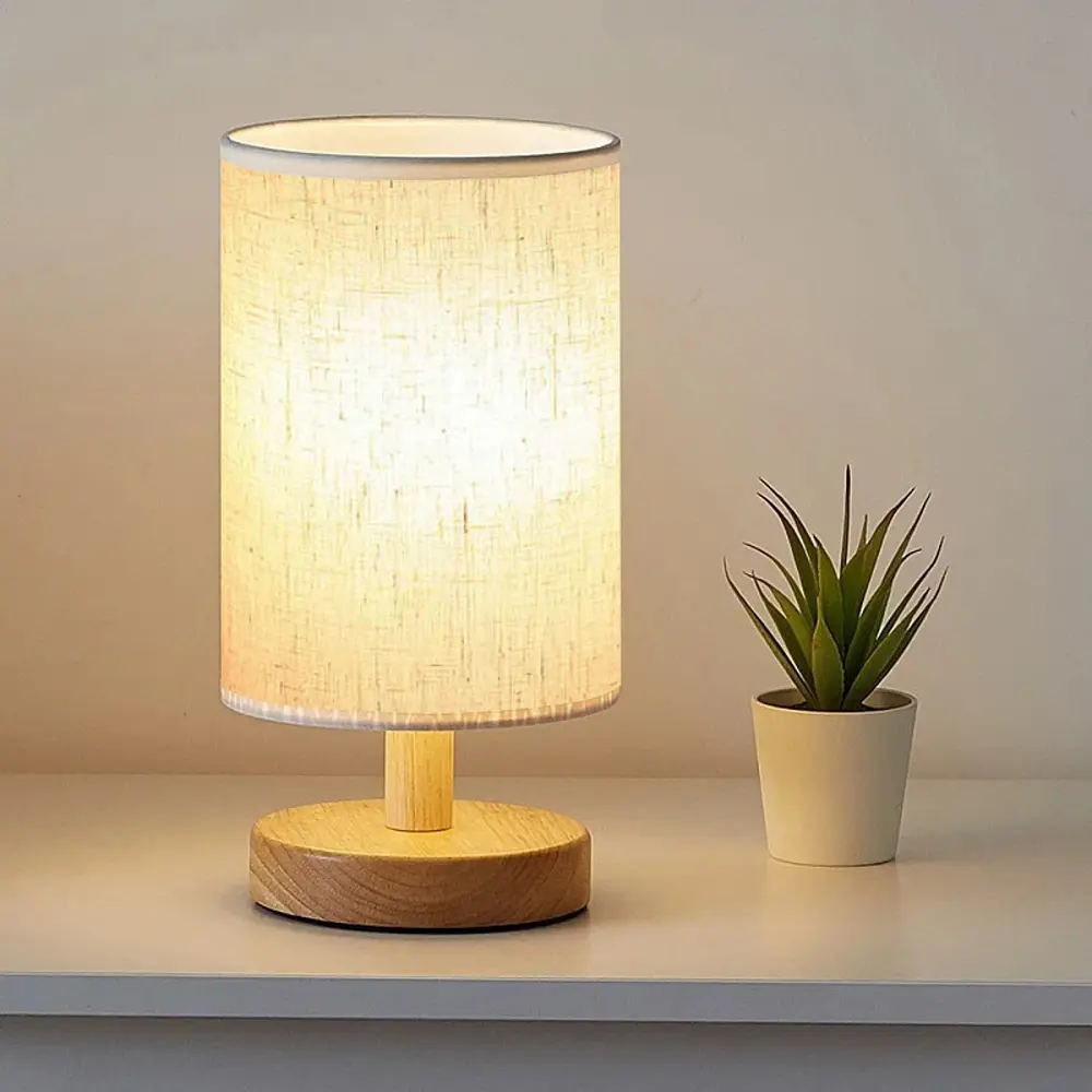 Rechargeable Cordless Touch Table Lamp with Stepless Dimming,Natural Wood Base&Linen Shade,Small Battery Wireless Ambient Night Light for Bedroom,Bedside,Nightstand,Nursery,Kitchen,Camping,Outdoor
