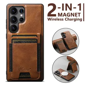 SUTENI Faux Leather Phone Case Wireless Charging Magnet Card Holder Stand For Samsung S26Ultra S25Plus S24 S23 S22 Note20 Wallet For Men