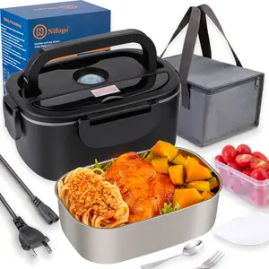 Electric Heated Lunch Box, 100W Fast Heating, Food-Grade 304 Stainless Steel, 12V/24V/110V Portable Food Warmer for Car Truck Office Adults, Lonchera Electrica Portatil