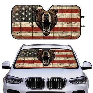 1pc Foldable car window shades, available in three sizes, bear and American flag design, provide UV protection from the front windshield, easy to install on cars and SUVs, ideal for blocking the summer heat