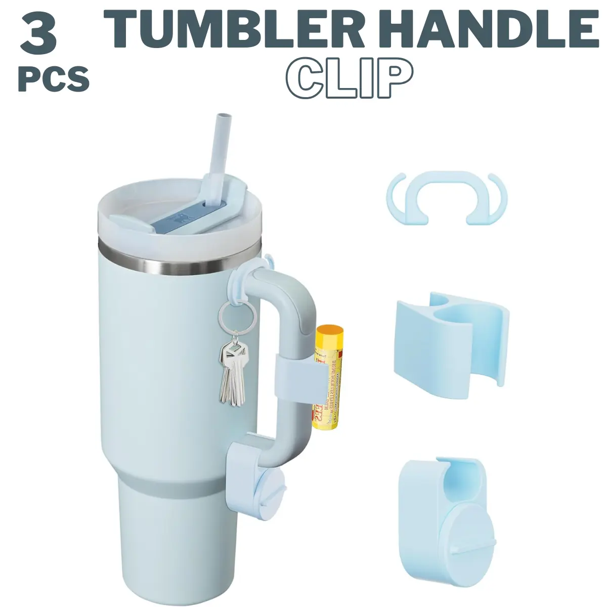 3 Pcs Set Tumbler Handle Clip Key Charm Holder, Chapstick Holder, Ring & Jewelry Holder for Stanley Tumbler,  Stanley Cup Accessories, Stanley