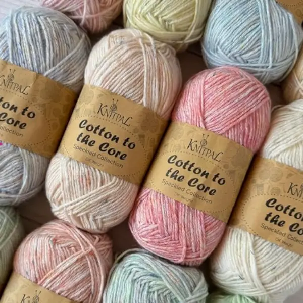 DK Light Worsted Weight Cotton Yarn for Knitting, 6 Skeins, 810Yds/300G - KnitPal 'Cotton to The Core Speckled' Soft Baby Yarn for Knitting and Crocheting, Easy Care, Durable, Breathable, Perfect for Baby Projects