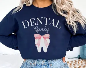 Dental Girly Sweatshirt, Coquette Sweater for Dental Hygienist, Pink Bow RDH Shirt, Dental Hygiene Student Graduation Gift, Dentist Crewneck