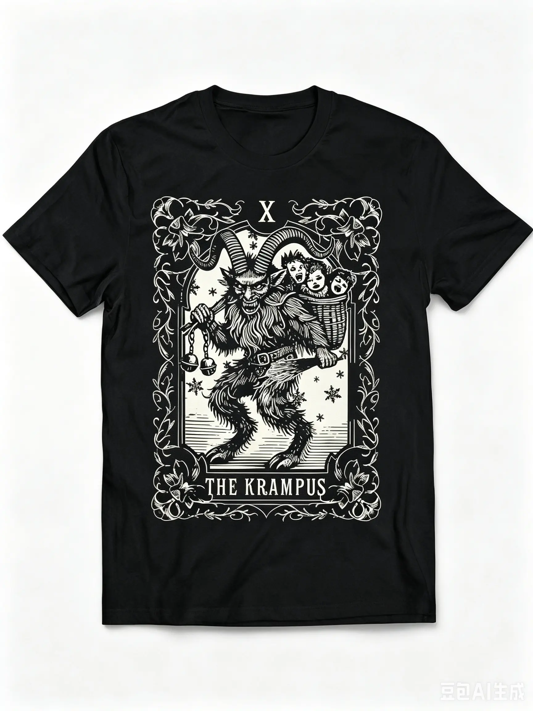 Boys' Krampus Tarot Card Christmas Crew Neck Cotton Sports Top - Soft, Casual Streetwear Short Sleeve Shirt with Fade-Resistant Digital Print, Classic Fit, 2XL, 3XL, Love, Casual Wear