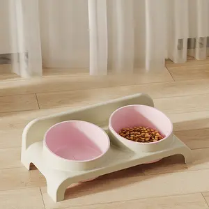 Cat Bowl Cat Food Bowl Cat Rice Bowl Double Bowl Angled Dog Bowl Drinking Water Pet Feeding Bowl Protects Neck Anti-Spill
