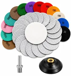 4 Inch Diamond Polishing Pads, 16 Pack Wet/Dry Stone Polishing Kit with 5/8"-11 Backer Pad, 30-8000 Grit Pads for Granite, Marble, Concrete, Quartz, Stone, Terrazzo