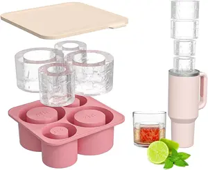 Large Silicone Ice Cube Tray for 20-30-40 oz Tumbler Cup, Slow Melting Ice Mold with Lid, Easy Release Ice Maker(Pink)