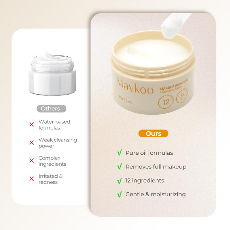 MAYKOO Makeup Remover Cleansing Balm, Melting Cleansing Cream Oil Based Cleanser, Hydrating Makeup Remover Balm with Vaccinium Myrtillus, Hydrate Skin, Non-comedogenic, No Harsh Chemicals, 0 Residue with Spatula & Easy to Rinse, 3 Oz, Cosmetic, Moisturize