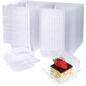100 Pack Clear Plastic Square Hinged Food Container,Disposable Plastic To Go Containers with Clear Lids,Cake Slice Containers Clamshell Takeout Tray for Pastry,Salad,Dessert