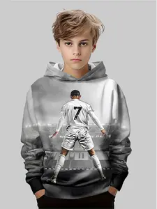 Teenage Football Jersey with Player Graphics, Casual Fitted Sportswear for Fall & Winter, Durable Random Print Design, Sports Clothing