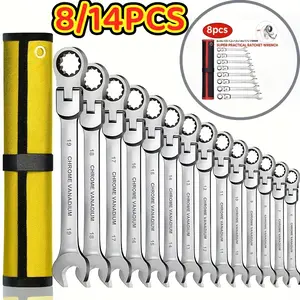 NANWEI 8/14pcs Multifunctional Ratchet Wrench Set, Adjustable Ratchet Wrench Kit, Metric, 6-19 Mm, 72 Teeth, Cr-V Steel Ratchet Wrench Set, Comes with a Storage , Suitable for Home, Automotive, Mechanical Use, And a Great Gift Option