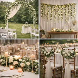 10-Pack 7FT Long Artificial Hanging White Rose Garland Decorative Silk Plants for Home Office Living Room Table Ornaments