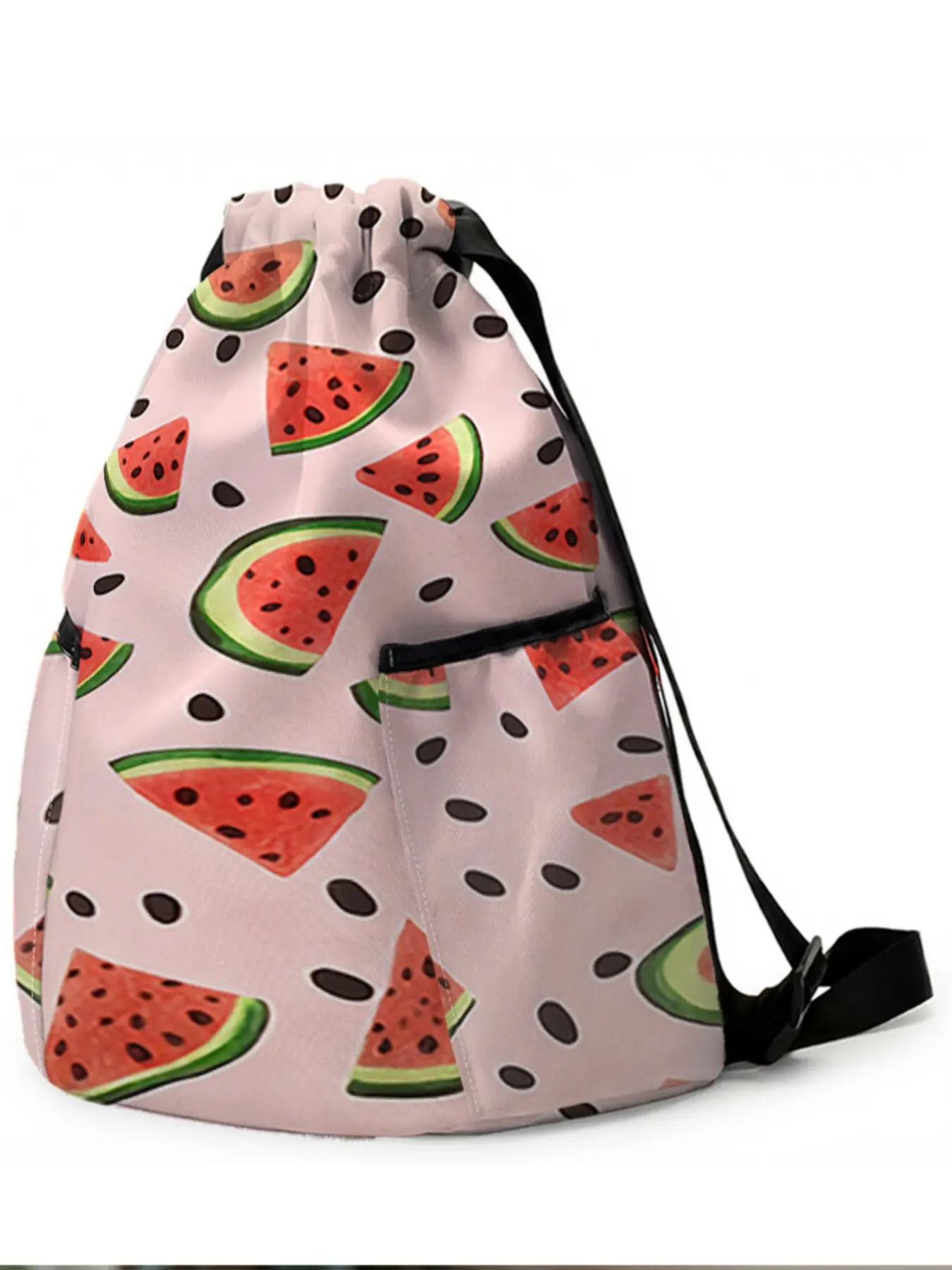 1 piece of watermelon slice pattern 2D printed drawstring backpack - large capacity durable outdoor fitness bag, with adjustable shoulder straps, suitable for sports and beach use by both men and women, essential for travel, hiking, and camping