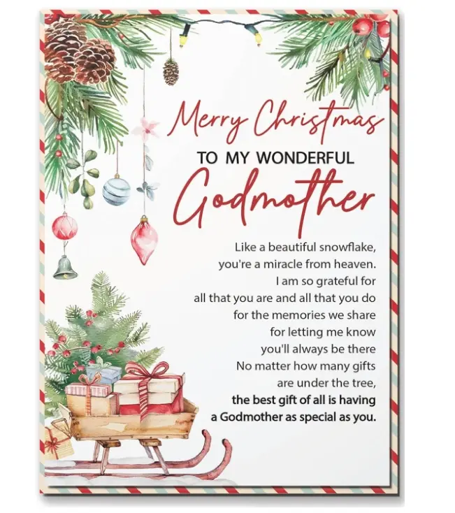 Christmas Card for Godmother, Godmother Merry Christmas Greeting Cards with Envelope and Seal, Express Your Love