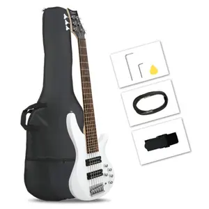 Glarry 44-Inch GIB 6-String H-H Pickup Electric Bass Guitar, Beginner Friendly, with Basswood Body, Laurel Wood Fingerboard, Adjustable Bridge, Guitar Pack Including Bag and Other Accessories, White