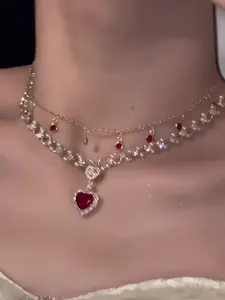 Elegant Heart Pearl Necklace Set, Women's Luxury Layered Pendant Chain Jewelry, Stylish Accessory for Special Occasions, Boho Style Jewelry, Daily Wear Necklace, Dainty Boho Necklace, Heart Shaped Necklace