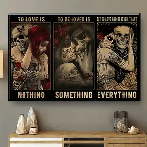 Wooden Frame Canvas Painting Sugar Skull Couple Poster Love is Priceless Being Loved is Valuable Day of the Dead Halloween Home Decoration Wall Art Easy to Hang Directly Hanging Print