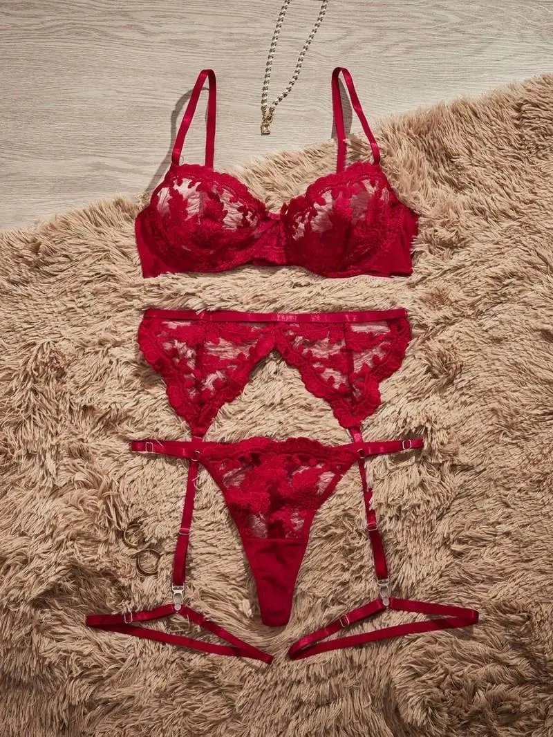 ORIANNA 5pcs/Set Women Embroidered Mesh Sexy Lingerie Set For Going Out