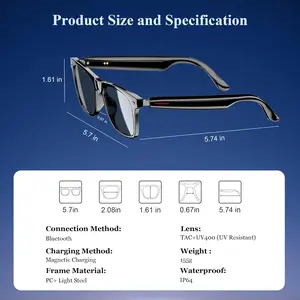 Blackview Smart Glasses, 5.0 Bluetooth Sunglasses, with Open Earbuds, Compatible with Voice Assistants, Anti-Blue Light Lenses