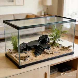 Buried Sand Reptile Hideout with Sun Deck Stairs, Realistic Rock Landscape Decor, 3D Printed Pla Material, Aquarium Tank Decoration